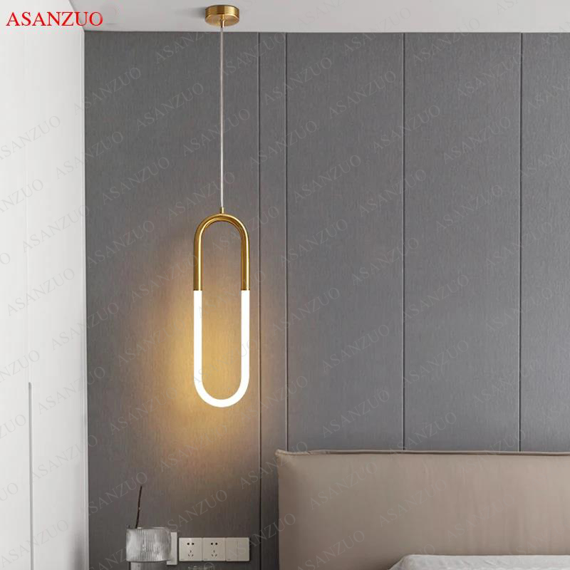 U-formade led-hänglampor i mässing för sovrum, sängbord, lång hängande lampa, köksö, matbord, heminredning, armaturer