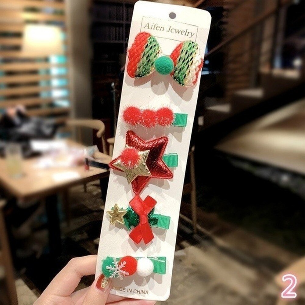 5pcs/set Christmas Hair Accessories Snowman Santa Claus Side Hair Pinch Autumn Winter Lovely Christmas Hairpin Set Jewelry: 2