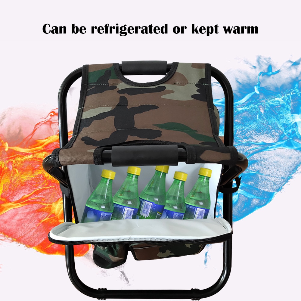 Sfit Folding Camping Fishing Chair Backpack Stool Backpack With Cooler Insulated Picnic Bag Hiking Seat Camouflage Table Bag