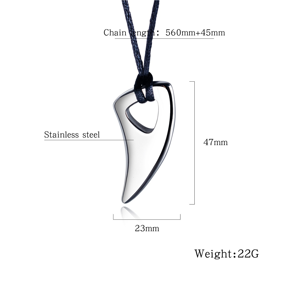 JHSL Male Men Statement Wolf Tooth Pendant Necklace Stainless Steel and Rope Chain Jewelry Boyfriend