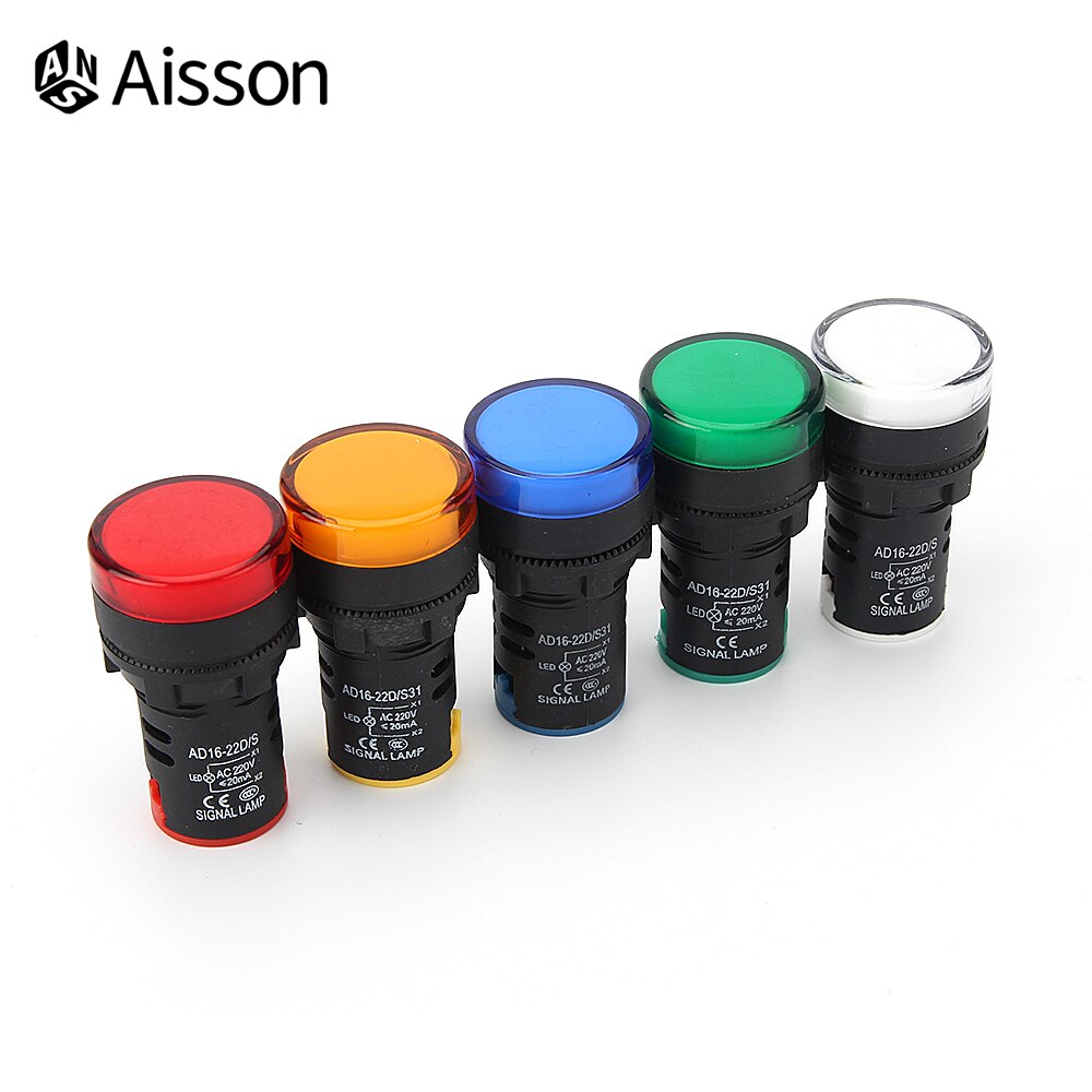 AD16-22DS Indicador LED Luz de alimentación 22 mm 12 V 24 V 220 V 380 V Luz de señal piloto Lámpara de montaje en panel Multicolor
