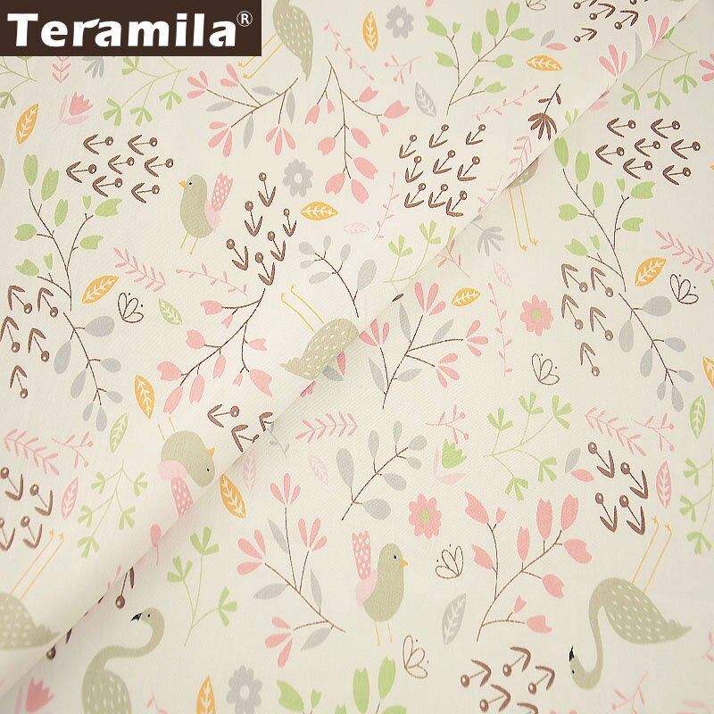 Teramila 100% Telas de Tecido Roupas DIY Material de Sarja de Algodão Tecido Rosa Tema Folhas e Animais Dos Desenhos Animados Estilo Scrapbooking