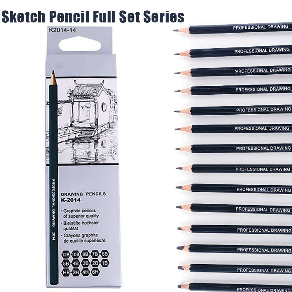 14Pcs Sketch Art Drawing Graphite Pencil 6H-12B Sketching Artist