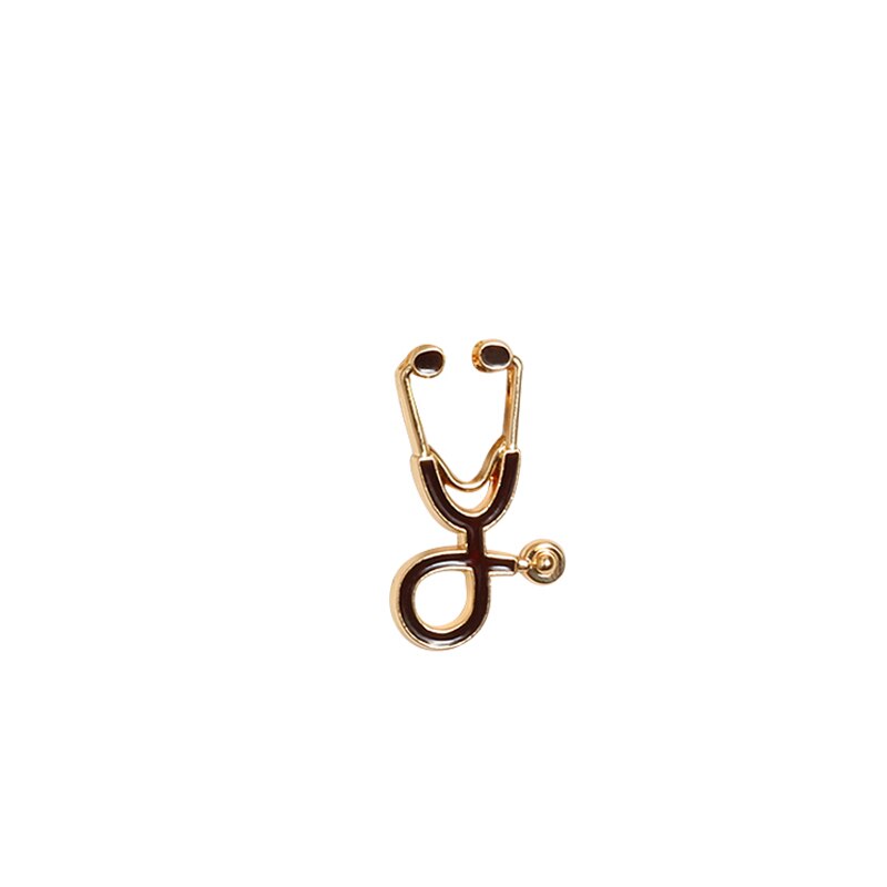 18 kleuren Mini Stethoscoop Medische Broche Kleurrijke Enamel Pin Gold Sliver Reversspeldjes Knop Badges voor Arts Verpleegkundige Sieraden: Gold-Coffee