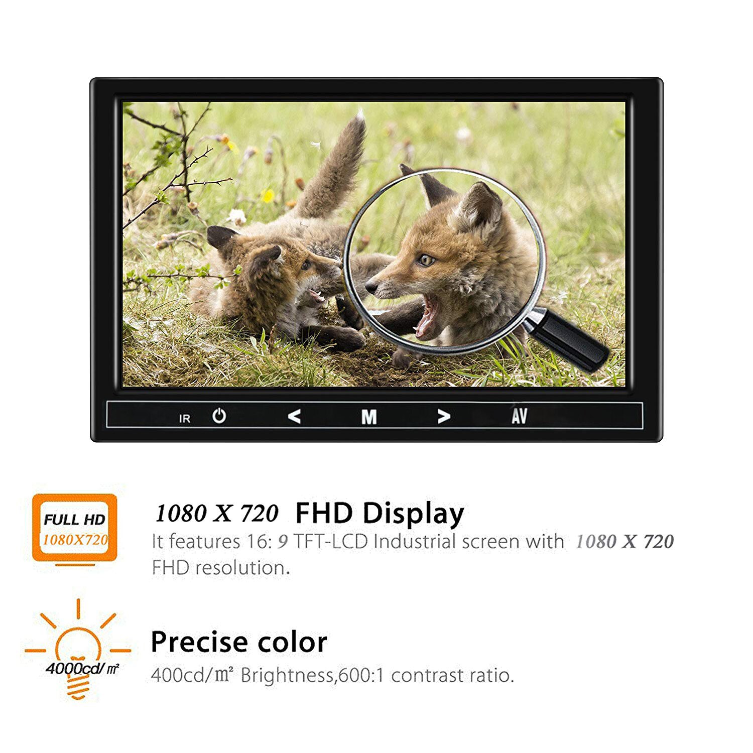 9inch Screen HD TFT LCD Portable 1080x720 Resolution Color Screen Video Monitor with VGA AV HDMI for PC/CCTV/Home Security r60