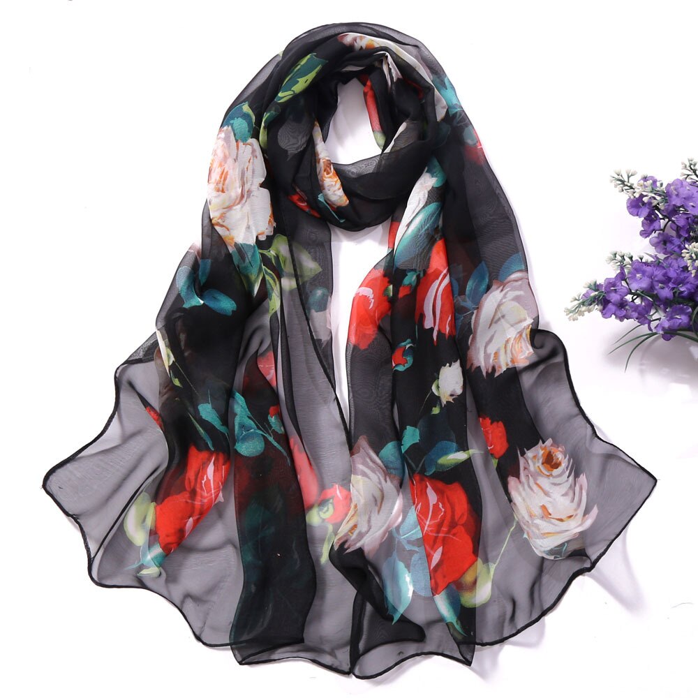 Foulard en mousseline de soie Georgette pour femmes, fleur de Rose, Foulard pour femmes, châle, Bandana , Protection solaire pour la plage