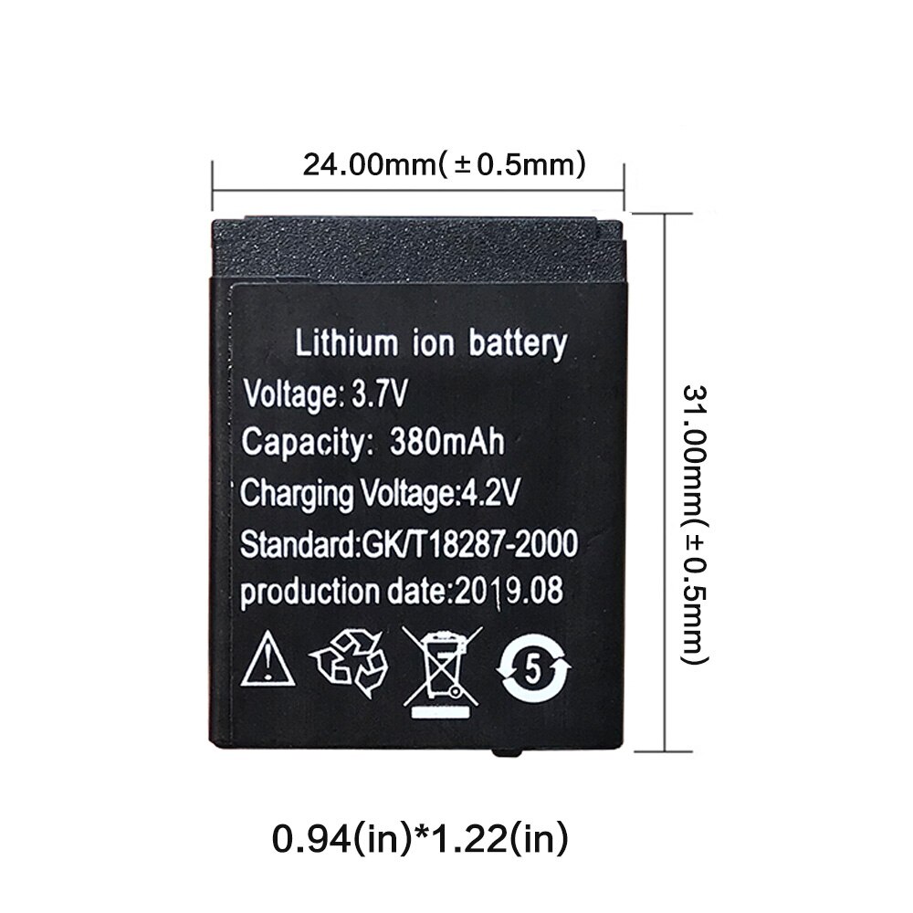 3.7V LQ-S1 380mAh SmartWatch Oplaadbare Li-po Lithium Polymeer Batterij Voor Slimme Horloge DZ09 QW09 W8 a1 V8 X6 31x24x5.1mm