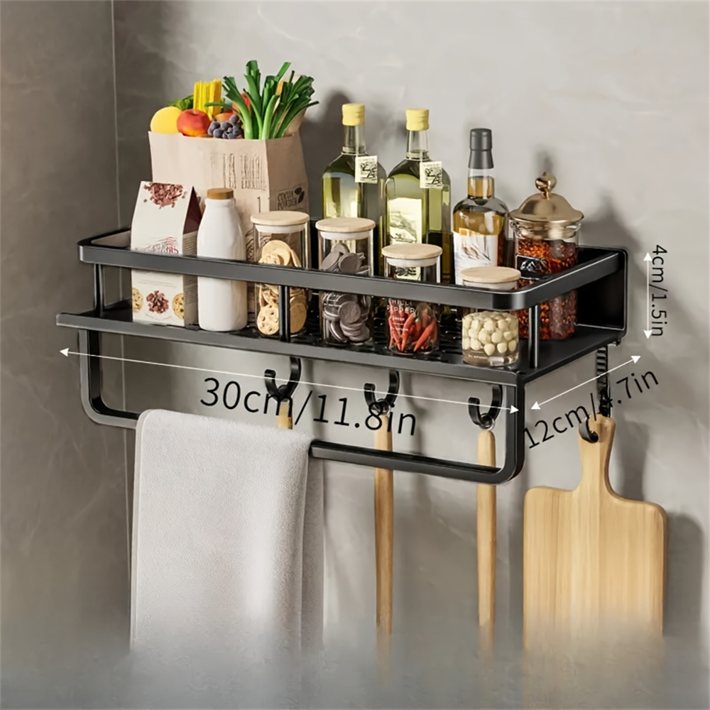 1 multifunktionales Lagerregal mit Stange, Gewürzregal, wandmontiertes Gewürzregal für Kochartikel: Nickel