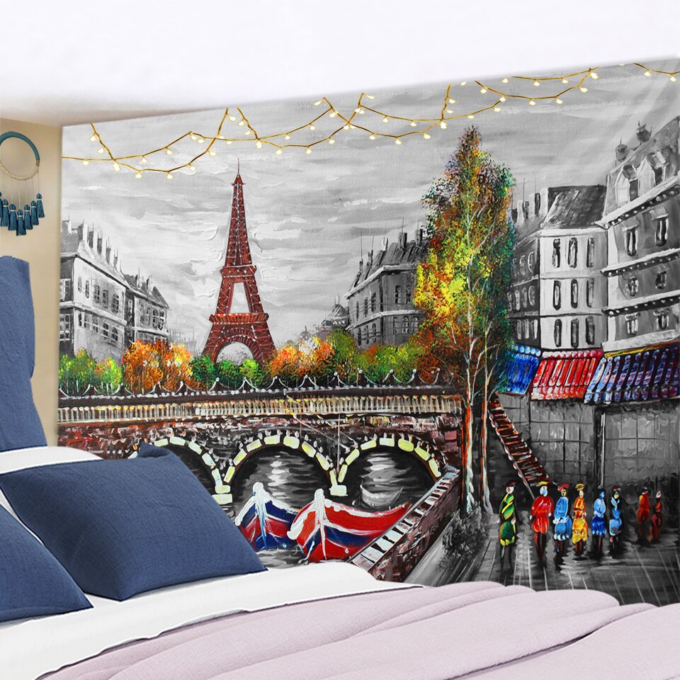 Tower Landscape Oil Painting Tapestry Psychedelic Witchcraft Mystery Polyester Background Cloth Wall Hanging Home Decor