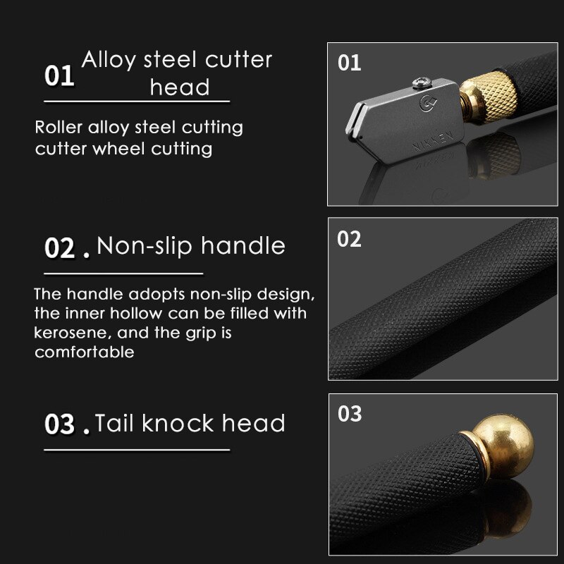 Lápiz de corte de vidrio de alta dureza, herramienta de corte de punta de aleación para alimentación de aceite, mango de Metal antideslizante, herramienta Manual de corte portátil