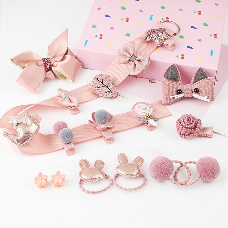 18 Pcs Haar Pin Leuke Cartoon Haaraccessoires Meisje Hoofd Touw Boog Bloem Dier Hoofddeksels Elastische Haarband Haar Ring accessoires