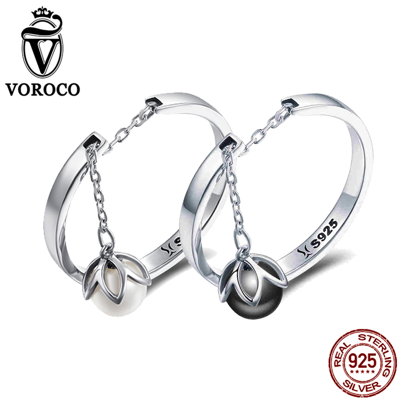 Voroco Real 925 Sterling Zilver Zoetwater Parel Ringen Romantische Tranen Van Bloem Dangle Open Parel Ring Vrouw Anniversary Sieraden