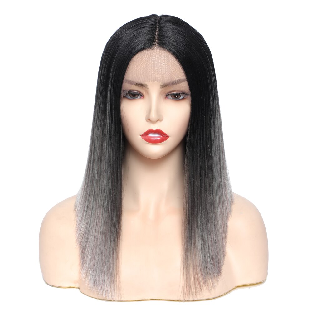 SOKU Synthetic Wigs Short Bob Light Grey Straight Hair For Women 14 Inches Ombre Gray Lace Wig Heat Resistant Middle Part Wigs: SOM NATURAL BLONDE