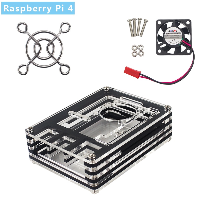 9 Layer Acrylic Case for Raspberry Pi 4 Model B Transparent Black Shell with Cooling Fan Protect Cover for Raspberry Pi 4 4B
