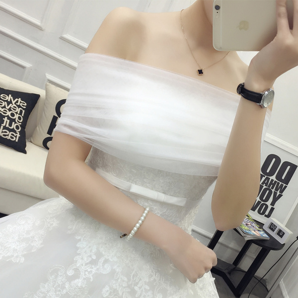 Casamento da noiva capa moda dupla camada macia renda líquida luxo marfim acessórios de casamento bolero tule shrug casamento envoltórios: style two