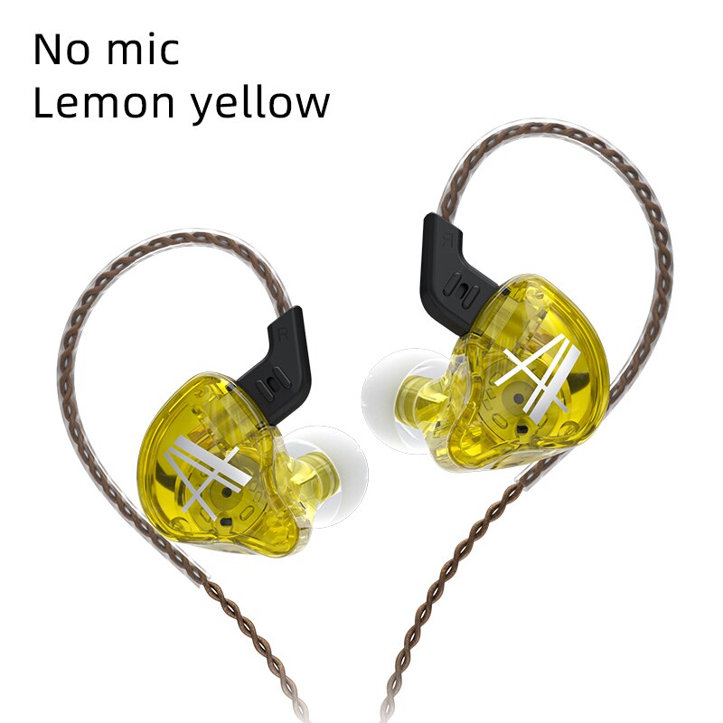 KZ EDX wired Earphones with mic headset gamer micro earpiece sports earbuds active noise cancelling earbuds bass speaker for zs3: CA2 Yellow no mic