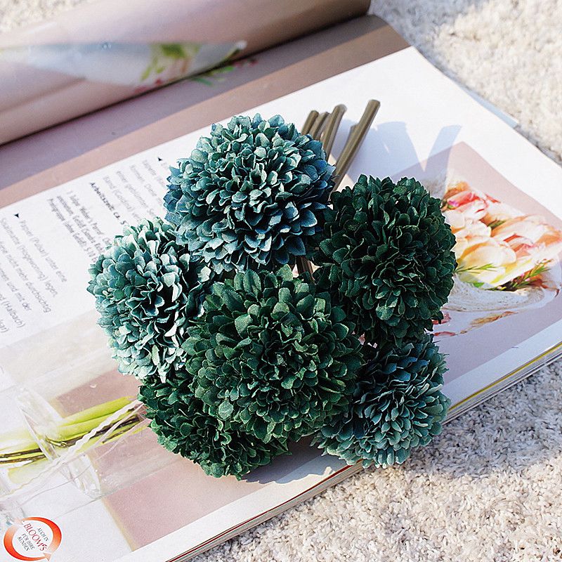 6 stykker  / 1 bunt silke nellike brude bukett bryllup hjem dekor kunstplanter dekorative blomster billig jul pompon: 3