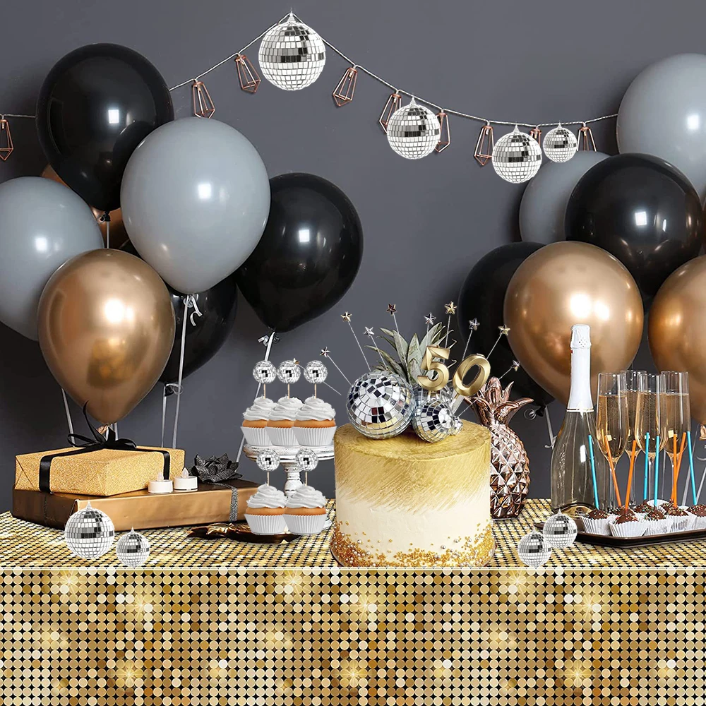 Bola de discoteca con espejo de 2-10cm, decoraciones de de los años 70, adornos colgantes reflectantes para decoración de pasteles de de cumpleaños, suministros de boda