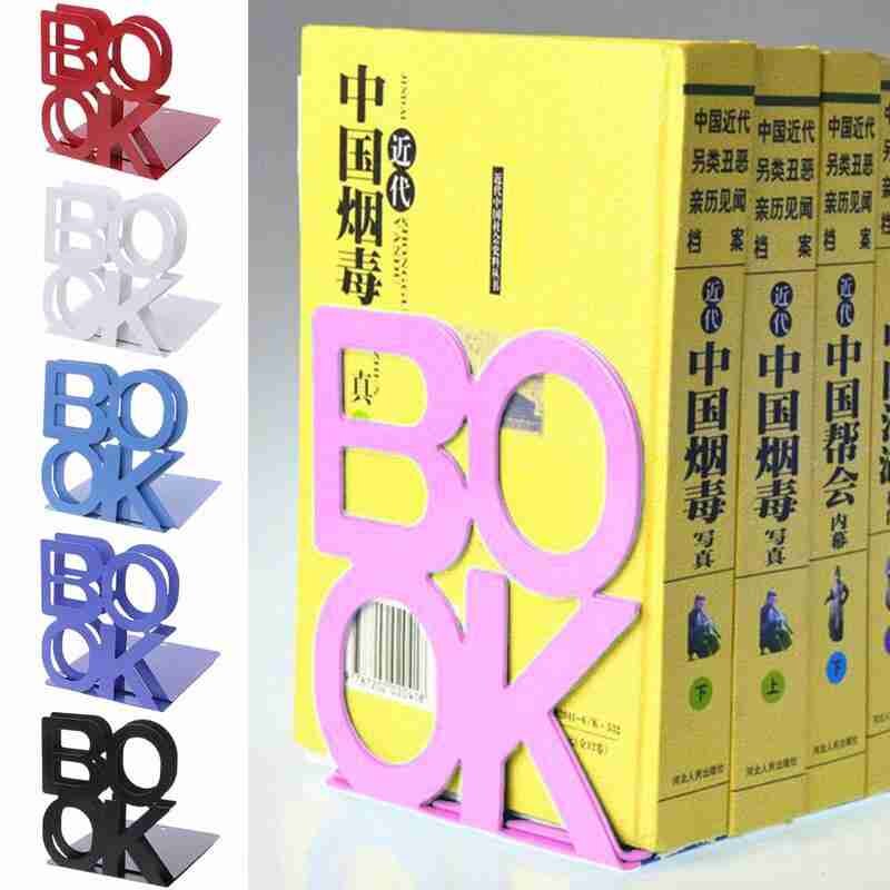 1pair Bookend School Metal Stand Metal Letter Bookends Metal Bezel Stationery Alphabet Book Holder Office Supplies Ends Off