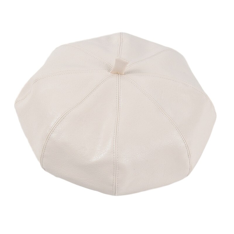 Moda kobiety PU skórzane berety damskie czarne płaskie beret kapelusz jesień zima artysta kapelusze hurtownia: beige biały