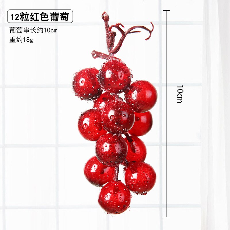 Real Touch Kunstmatige Fruit Druiven Plastic Nep Bladeren Kerst Huis Tuin Bruiloft Decoratie Voedsel Fotografie Props: 12 Heads Red