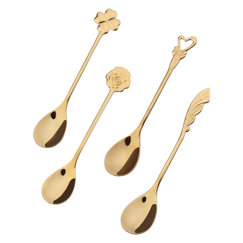 Long Handle Tea Coffee Mixing Spoon Dessert Vintage Teaspoons Drink Tableware Unique Shape Stainless Steel Kitchen Tools