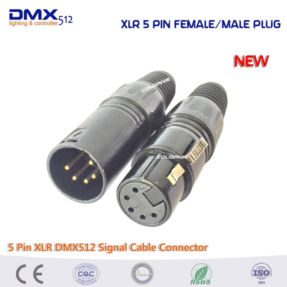 Conector XLR de 5 pines para iluminación de escenario, Cable de señal MX512, Conector de enchufe hembra y macho.