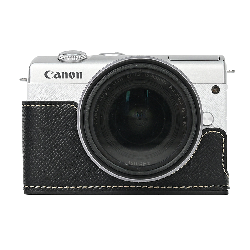 Funda de cuero PU para cámara de vídeo, Protector de Base con estampado de Palma de medio cuerpo para Canon EOS M200, M100, M10, M2 M: Negro
