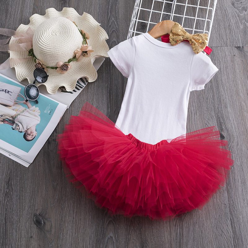 Baby fødselsdagskjole 1 år 3 stk outfits spædbarn småbørn pige tøj nyfødt baby tyl tutu vestido et år print tøj