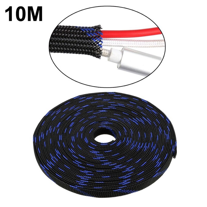 2X Pet Braided Sleeving 32.8 Feet 10M Expandable Cable Wrap 10Mm Diameter Wire Sheath Blue Black