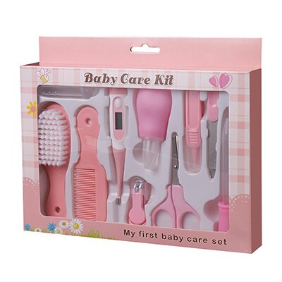 10Pcs Baby Nail Trimmer Clipper Schaar Thermometer Haar Borstel Kam Grooming Dagelijks Handige Kit Manicure Baby Nail Care Set: Pink Set