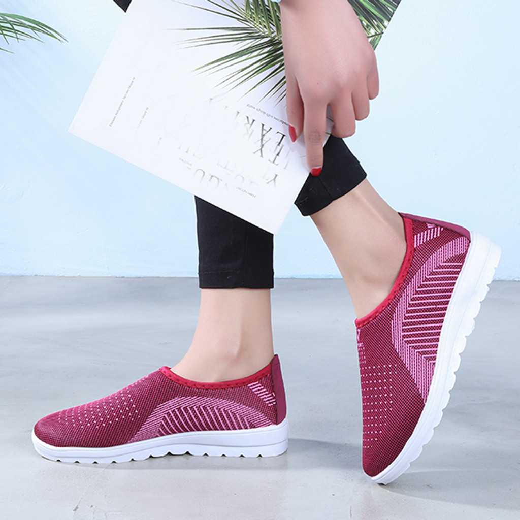 Women Mesh Flat shoes patchwork slip-on Cotton Casual shoes for woman Walking Stripe Sneakers Loafers Soft Shoes zapato