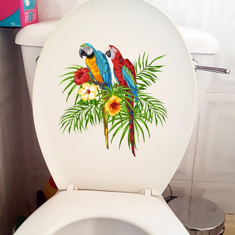 Zttzdy 26.5 cm× 25.8cm håndtegnet papegøje wc-indretning toiletklistermærker boligvægtilbehør  t2-0814