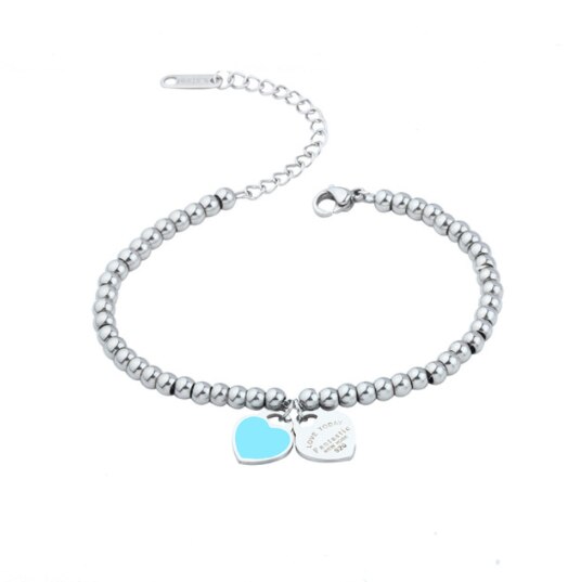 4mm beads charm heart bracelet charm girlfriend bracelet ladies stainless steel jewelry accessories bracelet: 0278