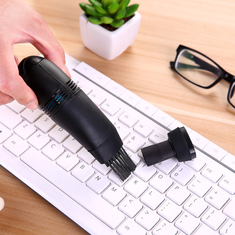 Limpiador de teclado de mano Mini USB, cepillo para ordenador portátil, Kit de limpieza de polvo, aspiradora, nueva: black