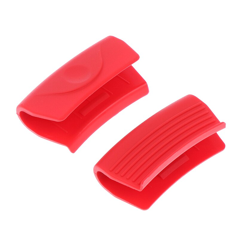 2Pcs Grip Siliconen Pot Houder Mouw Pot Handschoen Antislip Pot Handvat Cover Grip Keuken Tool Te Voorkomen brandwonden Beschermhoes: Red