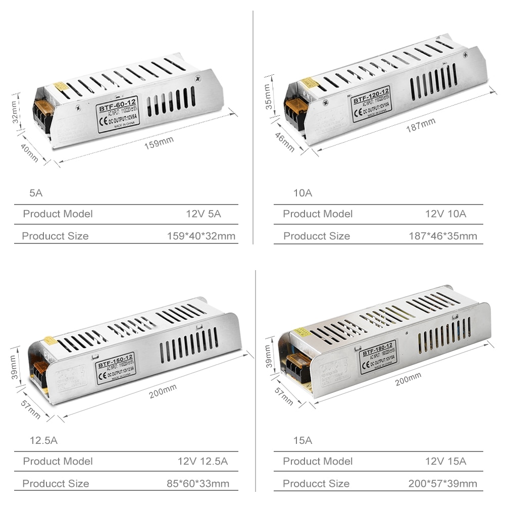 12v strømforsyning 5a/10a/12.5a/15a/16.5a/20a/30a switch led transformer  ac 110v - 220v led driver adapter belysning transformere