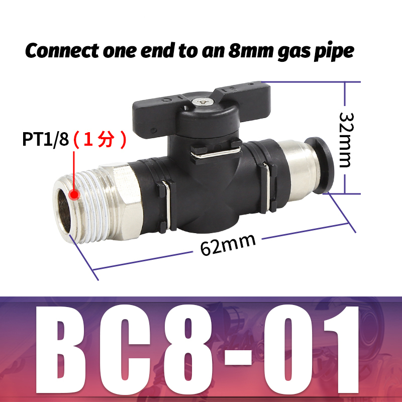 BC pneumatique raccord rapide filetage mâle 1/8 "1/4" 3/8 "1/2 "interrupteur de robinet à tournant sphérique tuyau en polyuréthane vanne manuelle débit vanne rotative manuelle: WHITE