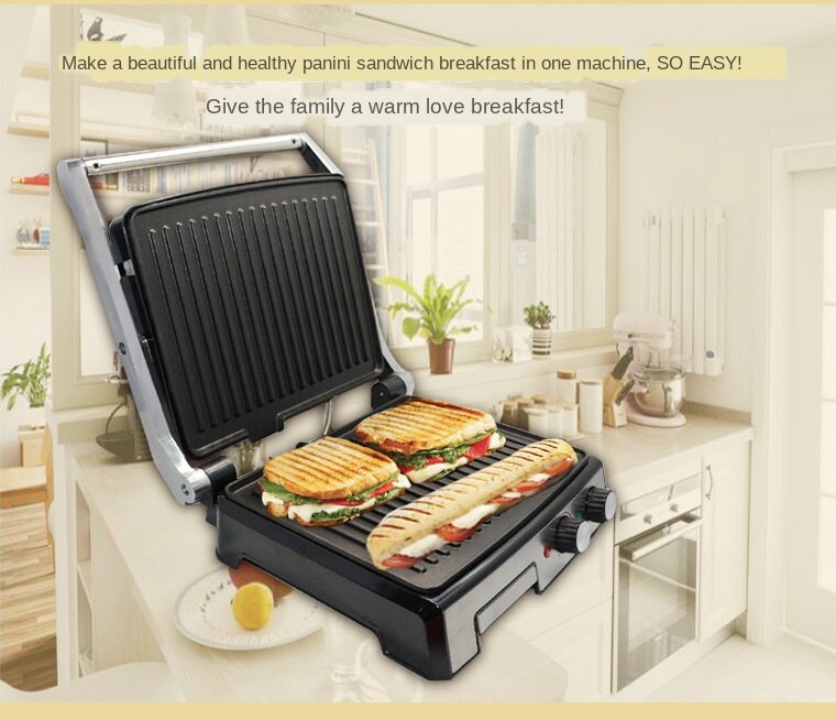 220V home adjustable temperature panini sandwich machine barbecue grill steak machine frying panini