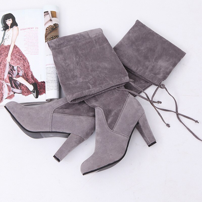 Nueva de gamuza Slim Sexy Botas de La hasta la rodilla de las mujeres de invierno de la de alta del muslo Botas zapatos de Mujer de Botas Mujer