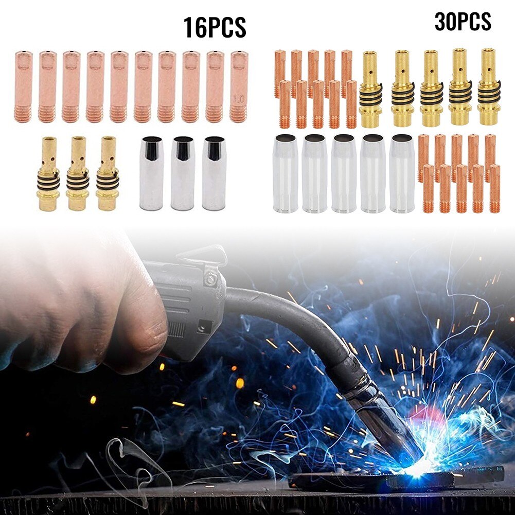16/30pcs MB15 MIG Consumables Kit Contact Tips Shroud Nozzle Tip Holders For 14AK 15AK Welding Torch