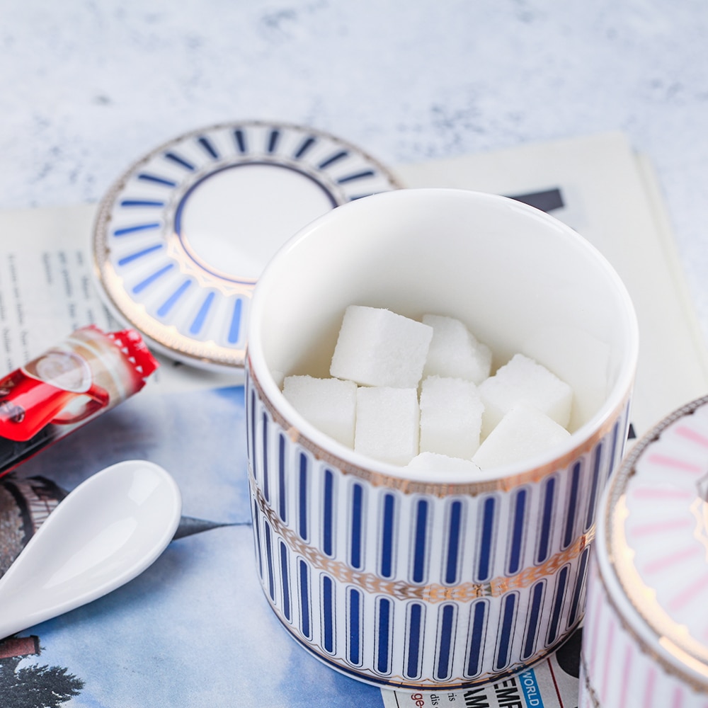 Sukkerskål dispenser saltbeholder keramisk sukkerskål med låg og ske til hjem og køkken