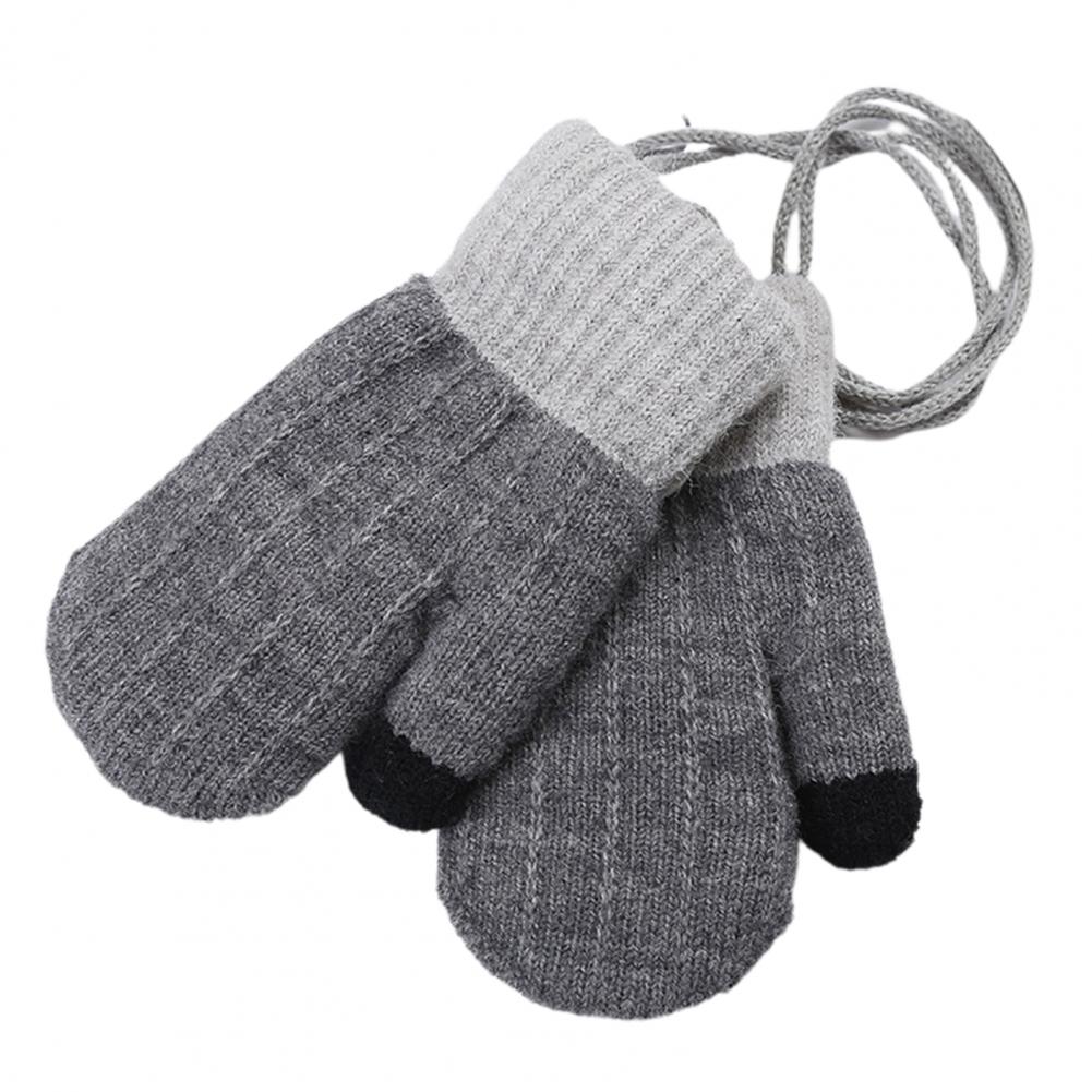 Kids Winter Double Layer Dikke Warm Volledige Vinger Stiksels Gebreide Handschoenen Wanten