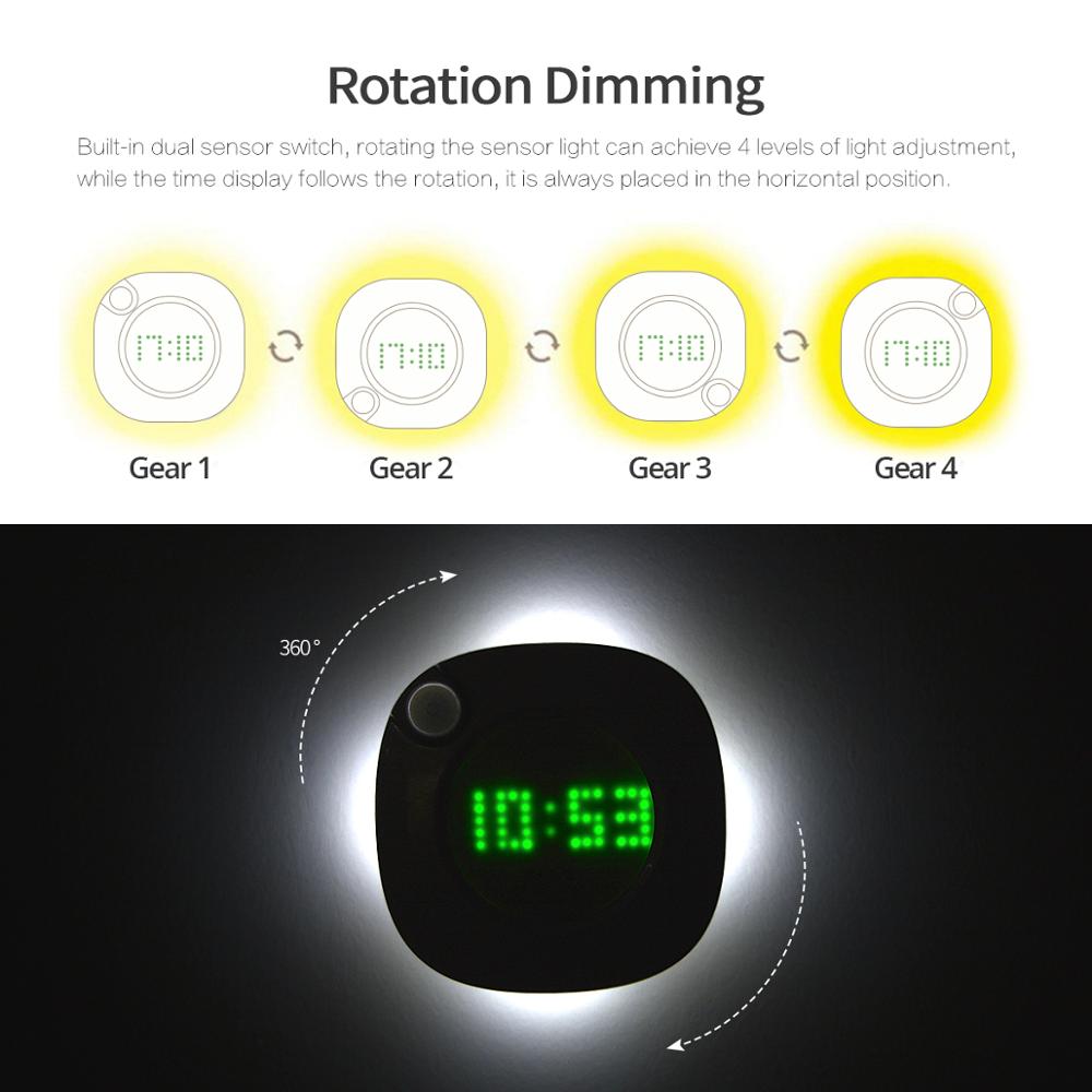 PIR Bewegung Sensor LED Nacht licht Mit Digital Zeit Wanduhr USB Aufladbare LED Zauberstab lampe Für Schlafzimmer Badezimmer Dekoration