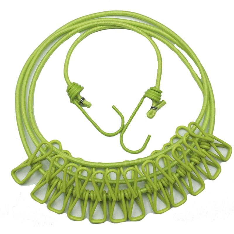 Portable Camping Clothesline Sock Line Hanging Laundry Drying Rope With 12 Clips Used on RV Boat Balcony Attached on Tree: YG