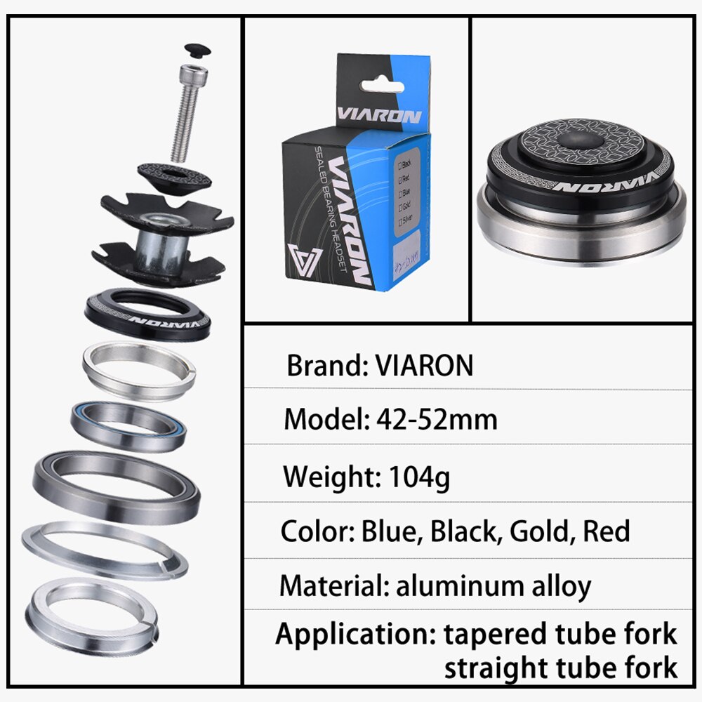VIARON Fahrrad Headset 42mm 52mm CNC 1 1/8 &quot;-1 1/2&quot; MTB Lagerbier Gerade Verjüngt Rohr gabel Spalte Lenk Integrierte System