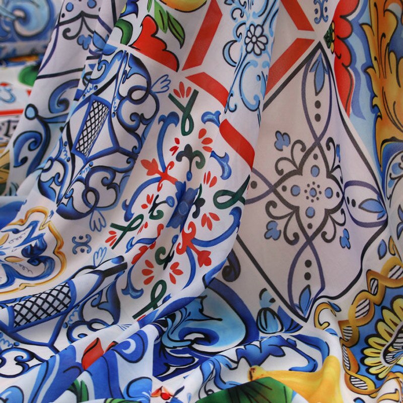 100 x 145cm blå og hvid porcelæn tyndt chiffon stof til kvinde sommerkjole bluse diy stof syning