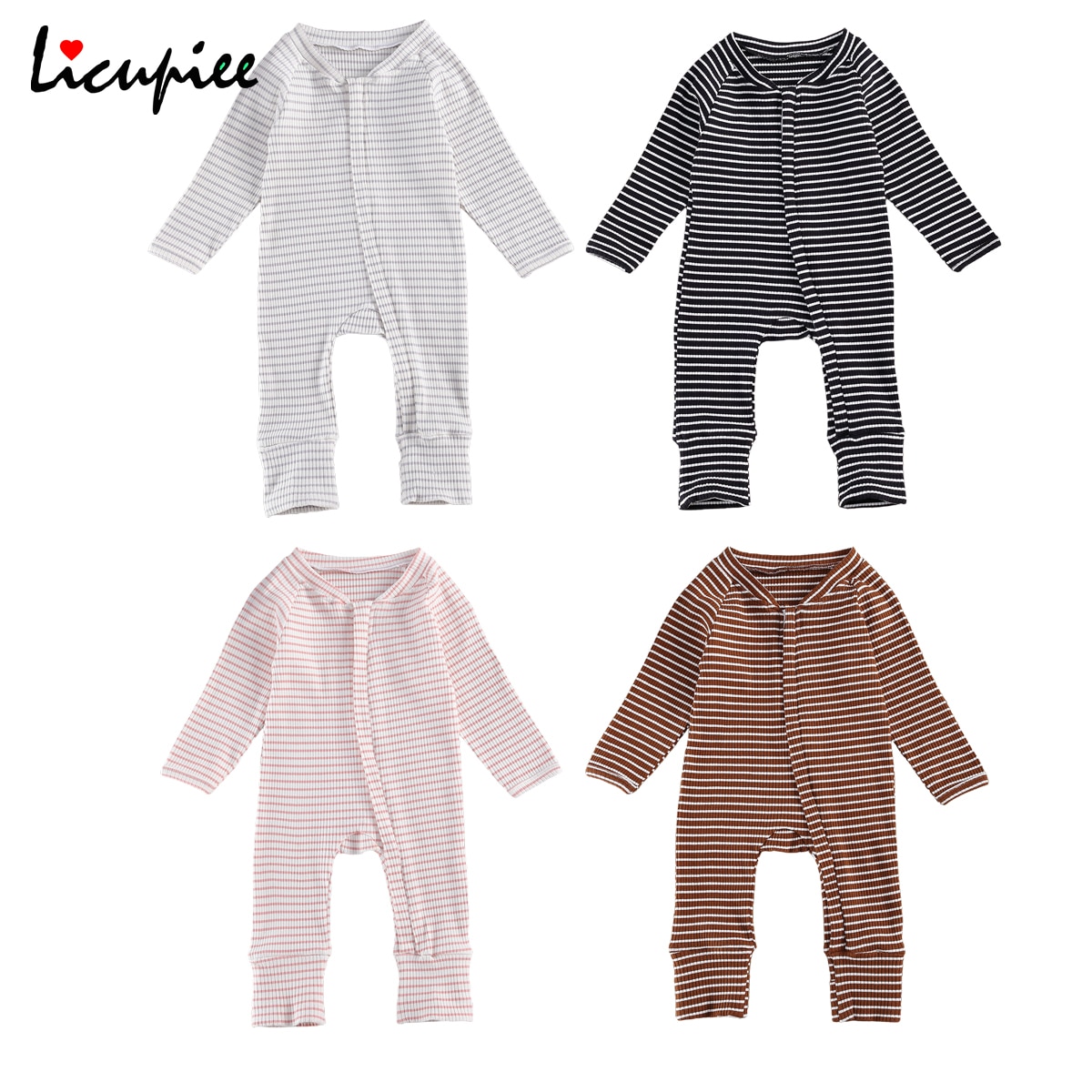 coton automne infantile bébé garçons filles rayé fermeture à glissière barboteuse à manches longues maison vêtements 0-18 mois