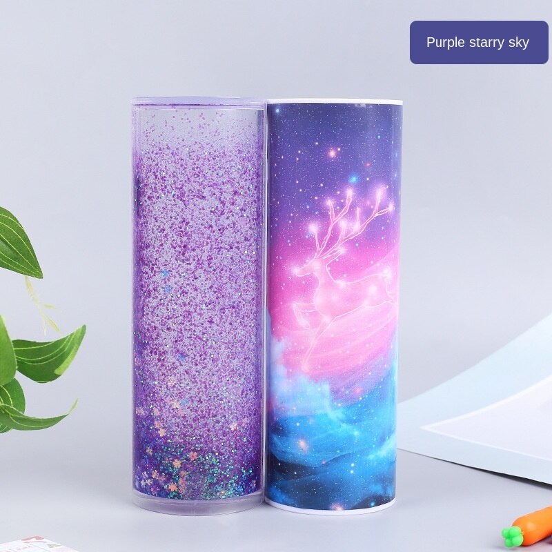 Pencil Case Translucent Quicksand Pencil Cases Multifunction Pencil Box Cylindrical Pencil Box Large Capacity Kid Whole: 4