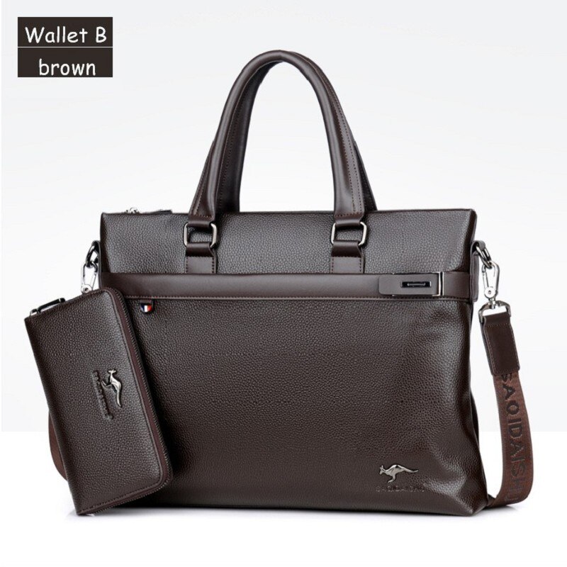 Men briefcases pole business Bag travel PU formal work handbags large capacity handbag Male Crossbody Messenger: handbag B brown